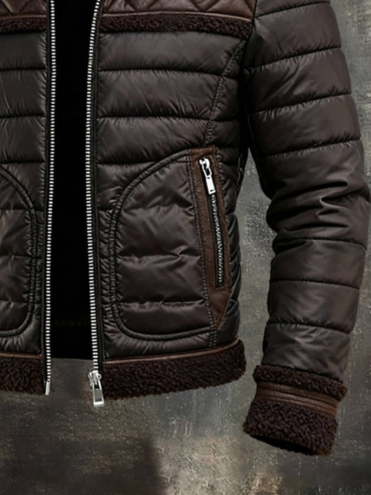 MAISON CLÉMENT PARIS™ | BROWN QUILTED JACKET WITH WARM SHERPA COLLAR