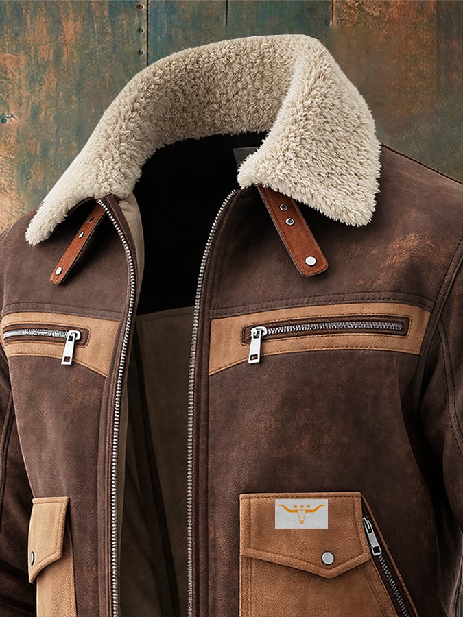 MAISON CLÉMENT PARIS™ | BROWN SUEDE BOMBER JACKET WITH WARM SHERPA COLLAR