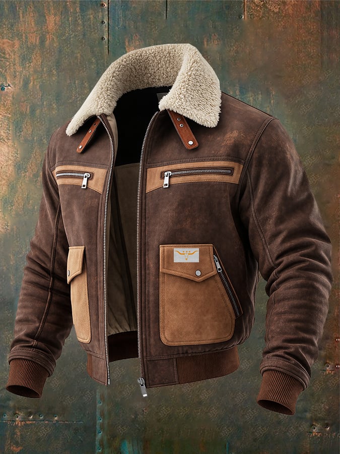 MAISON CLÉMENT PARIS™ | BROWN SUEDE BOMBER JACKET WITH WARM SHERPA COLLAR