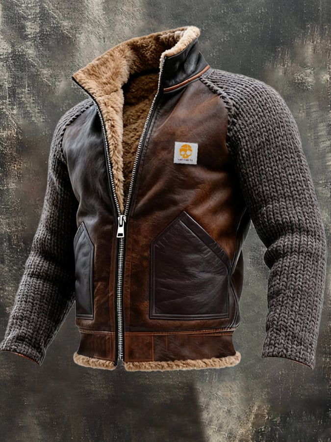 MAISON CLÉMENT PARIS™ | LEATHER AND KNIT JACKET WITH WARM SHERPA LINING