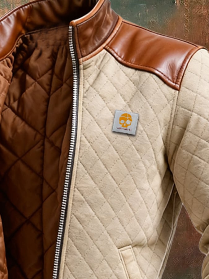 MAISON CLÉMENT PARIS™ | BEIGE QUILTED JACKET WITH LEATHER PANELS