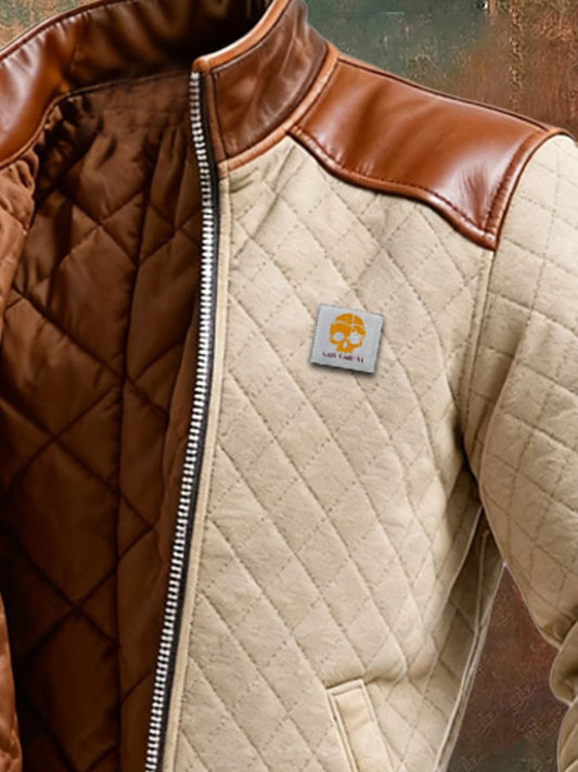 MAISON CLÉMENT PARIS™ | BEIGE QUILTED JACKET WITH LEATHER PANELS