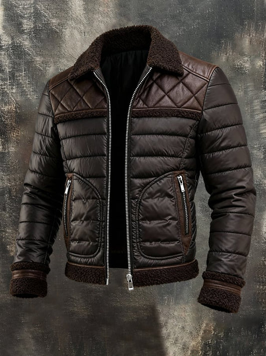MAISON CLÉMENT PARIS™ | BROWN QUILTED JACKET WITH WARM SHERPA COLLAR