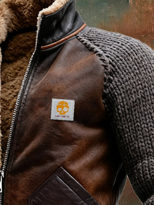 MAISON CLÉMENT PARIS™ | LEATHER AND KNIT JACKET WITH WARM SHERPA LINING