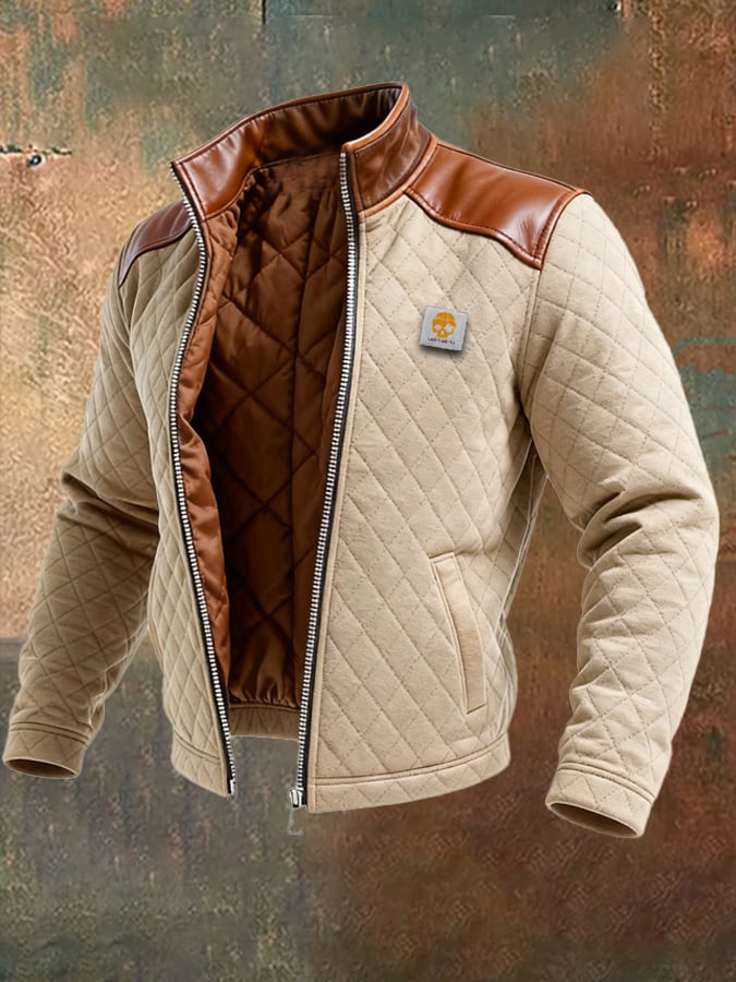 MAISON CLÉMENT PARIS™ | BEIGE QUILTED JACKET WITH LEATHER PANELS