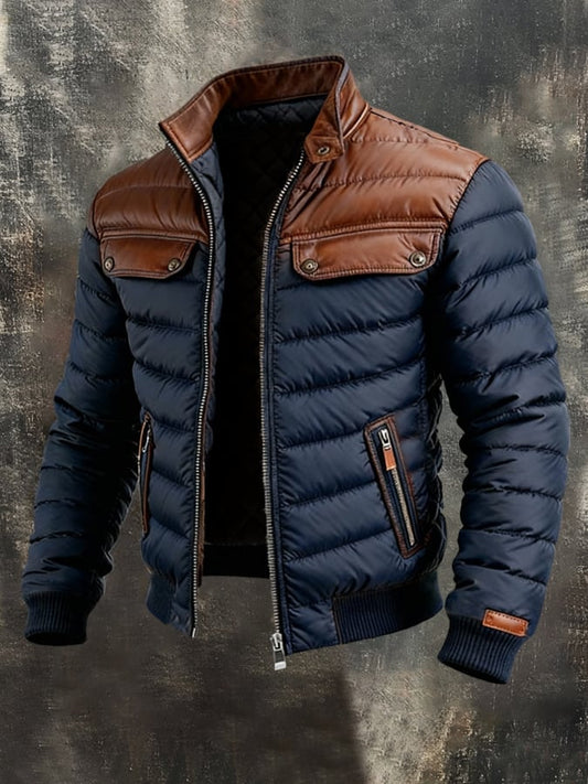 MAISON CLÉMENT PARIS™ | NAVY QUILTED JACKET WITH LEATHER PANELS