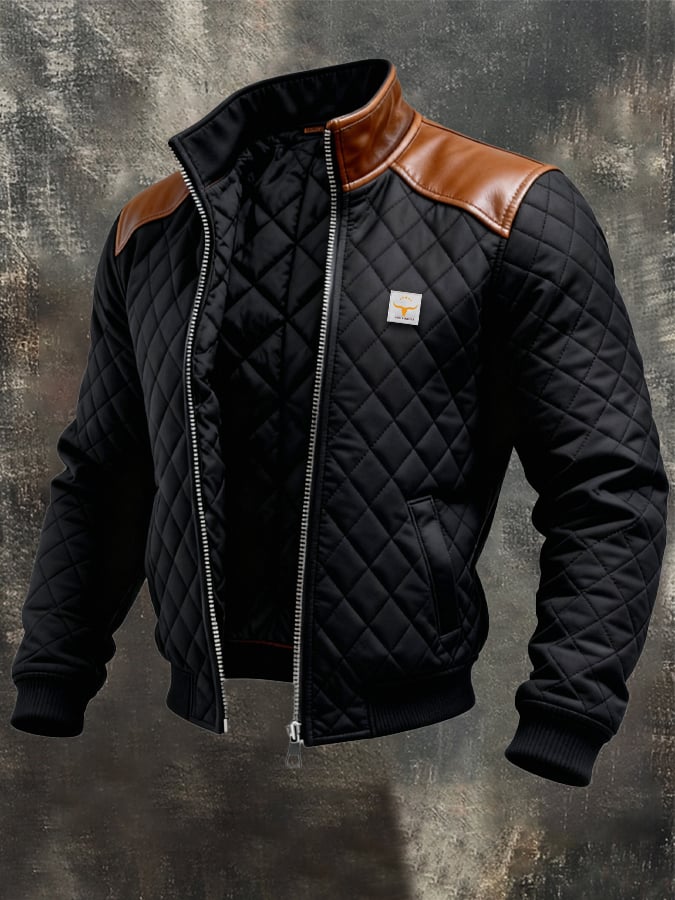MAISON CLÉMENT PARIS™ | BLACK QUILTED JACKET WITH LEATHER SHOULDERS