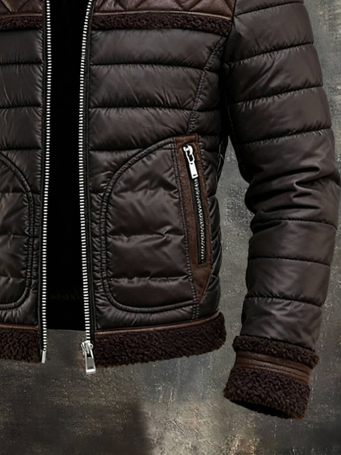 MAISON CLÉMENT PARIS™ | BROWN QUILTED JACKET WITH WARM SHERPA COLLAR