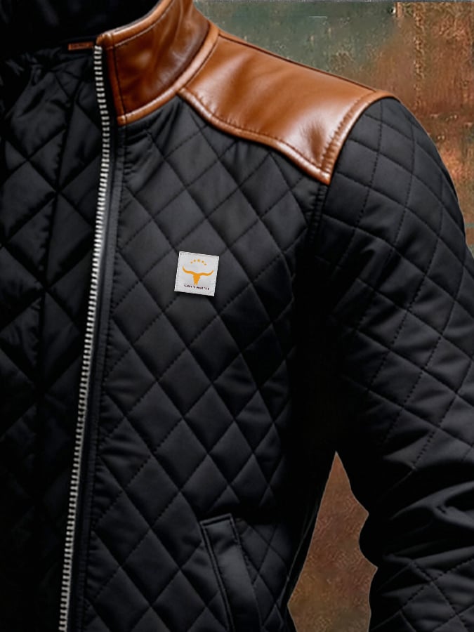 MAISON CLÉMENT PARIS™ | BLACK QUILTED JACKET WITH LEATHER SHOULDERS